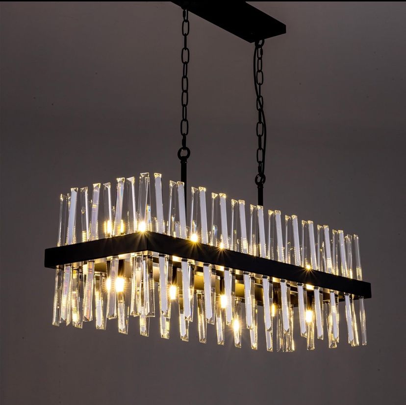 Rectangular Crystal Chandelier – 10-Light Luxury Pendant Fixture