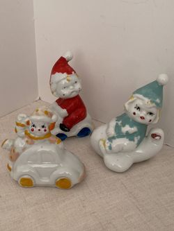 MCM vintage Colorful Ceramic Clown 3 Figurine Set clowns and kids retro kitschy