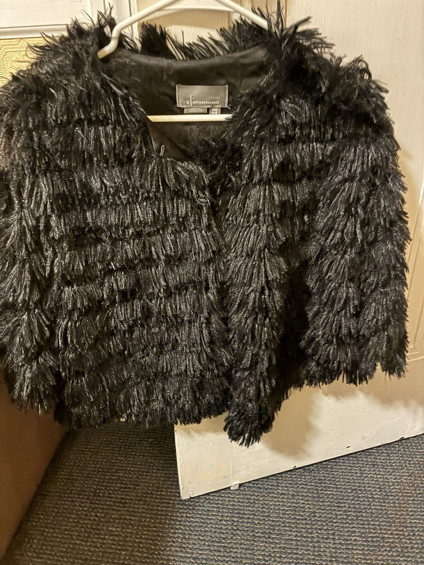 Anthropologie Women’s Faux Shag Fur Open Front Jacket 