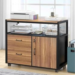Modern File Cabinet with Drawers for Letter-Size, Lockable lateral Filing Cabinet Printer Stand with Door& Caster for Home Office.Desk Not Included