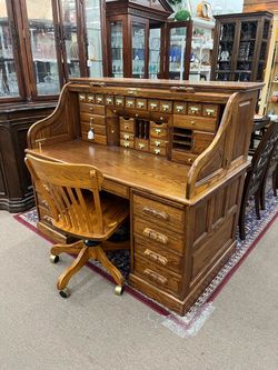 Vintage Roll Top Desk w/ Chair
