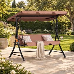 3-Seat Outdoor Porch Swing, Reclining Lounge Bed Convertible, Adjustable Canopy &  Cushions, N-17