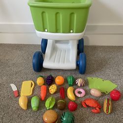 Kids Shopping Cart + Pretend Play Food Lot