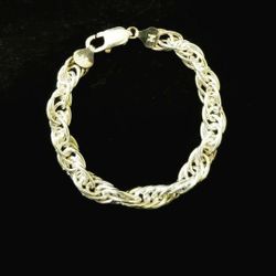 6.5" x 8mm Heavy Solid Sterling Silver Braided Cable Link Bracelet. MIlor, Italy