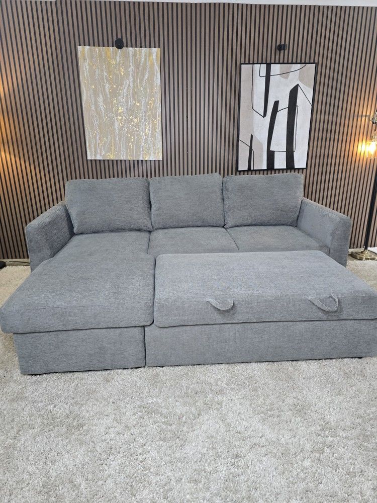 LIKE NEW- Coddle Luke Fabric Sleeper Sofa with Reversible Chaise and Storage, Gray