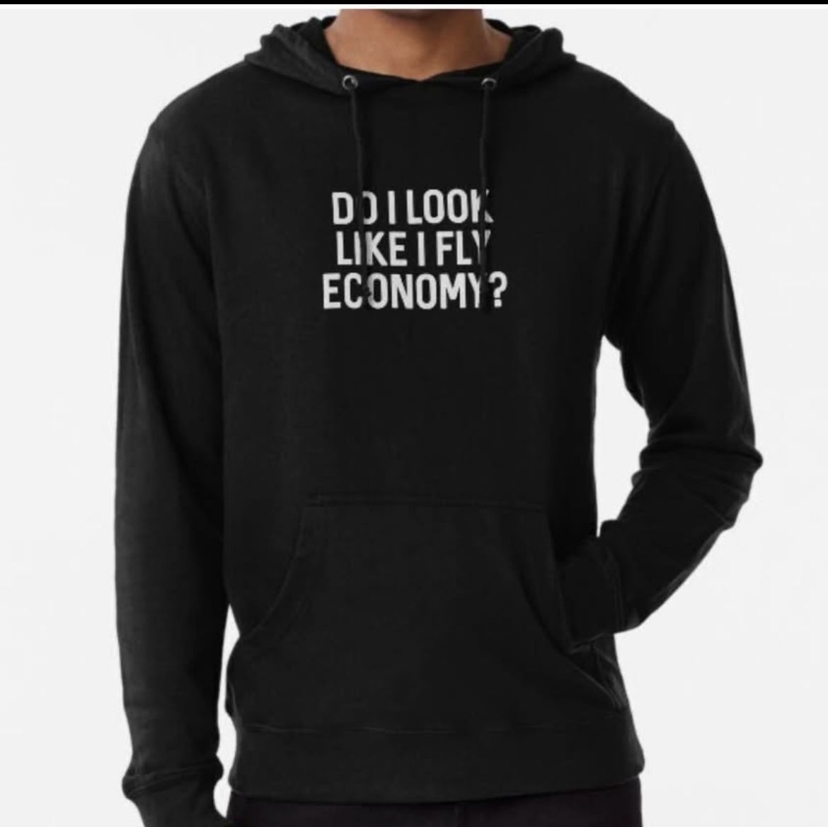 New -Do I Look Like I fly Economy -Black Pullover Hoodie. Size Adult S/ unisex