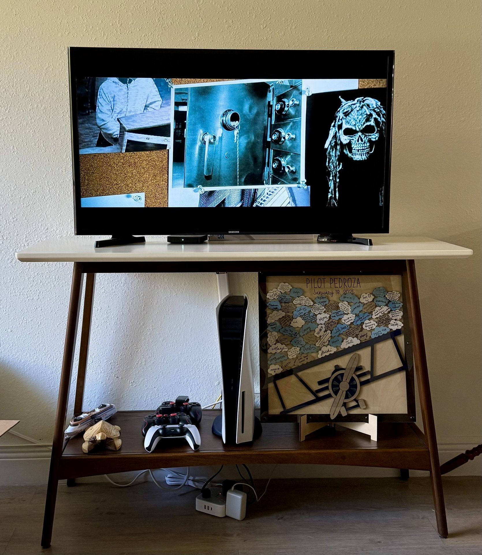 Mid century modern off white/wood console table