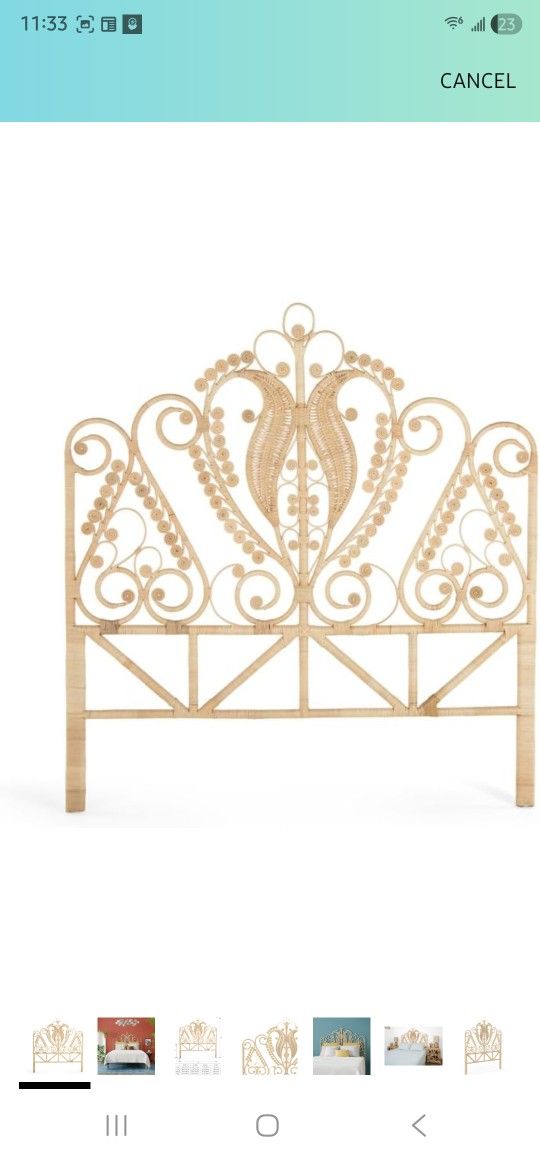 KOUBOO Peacock Rattan Headboard, Queen Size, Natural Color