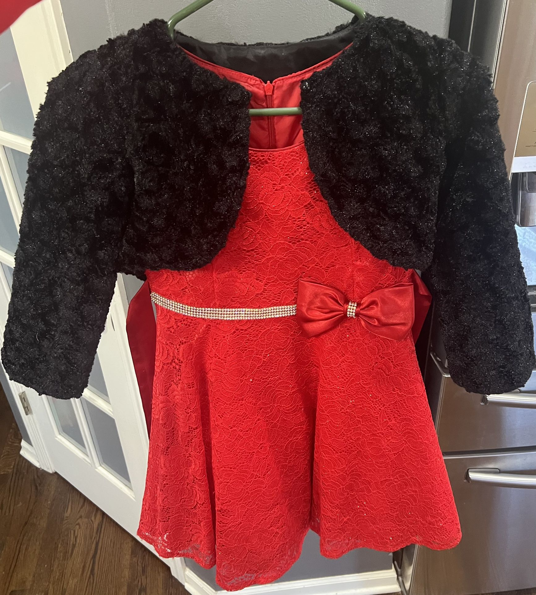 Bonnie Jean Red Dress with Black Shrug Size 8