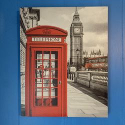 City Painting - Red Phone Booth Hanging Artwork 