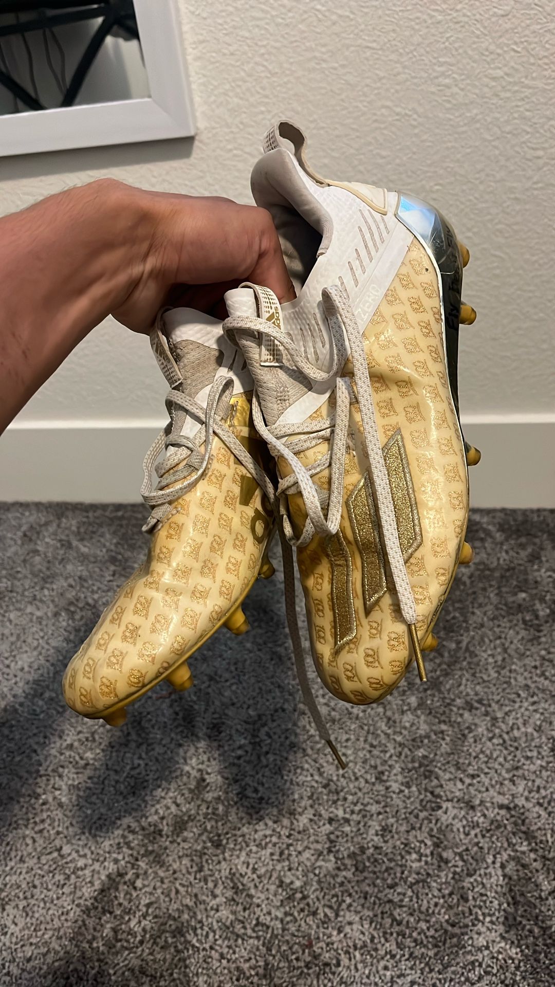 gold adizero football cleats mens 7.5