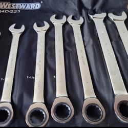 Westward 54Dg23 Ratcheting Wrench Set, Sae, 7 Pcs.