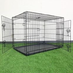 BRAND NEW $55 Folding 42” Dog Cage 2-Door Pet Crate Kennel w/ Tray 42”x27”x30” 