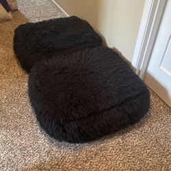 Two Thick Fluffy Floor Cushion Pouf for Seating with Removable Case