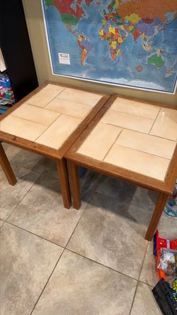 Pair of Oak and Tile Top End Tables
