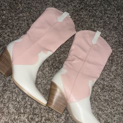 Pink & White Billini Cowgirl Boots – Cute Western Style Boots, Size 9