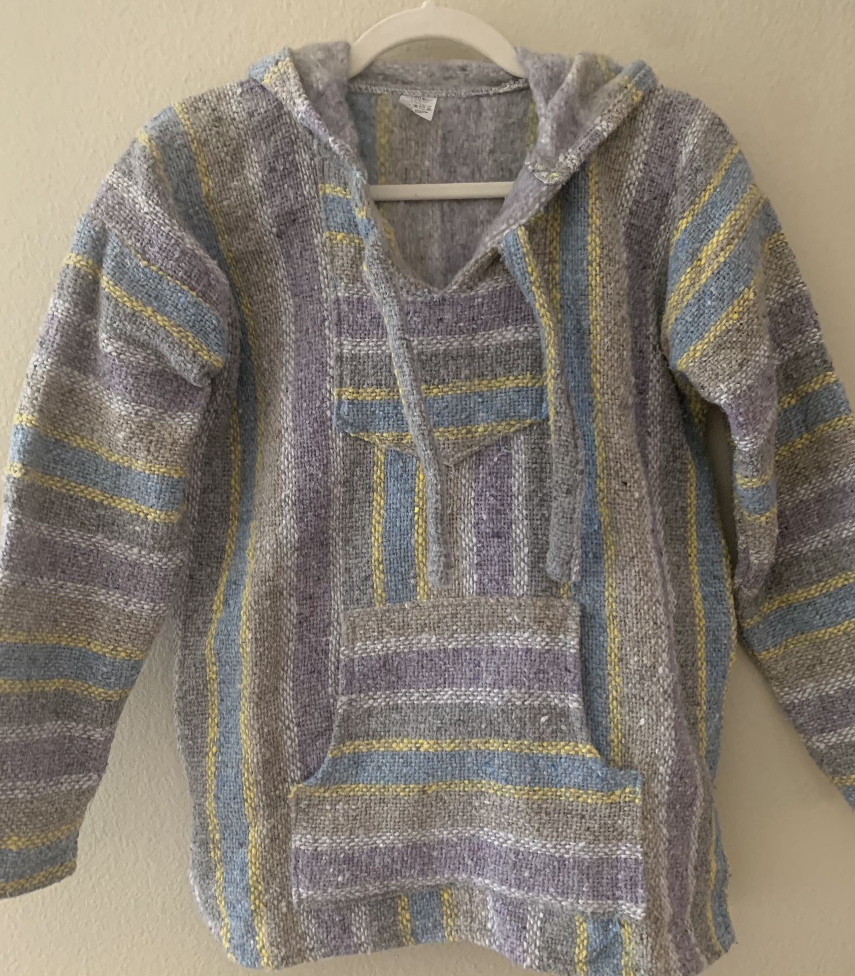 Women's Baja Poncho Hoodie Multicolor Woven sz.S w/Pocket