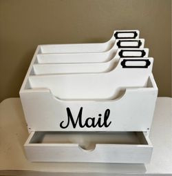 White Wood Mail Organizer with Drawer