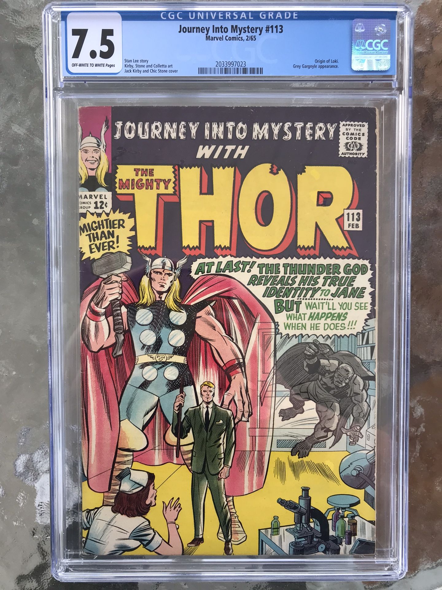 Journey Into Mystery #113 (1965) CGC 7.5 — O/w To White Pages; Origin of Loki