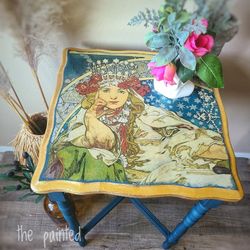 Alphonse Mucha Refinished Occasional Side Table 