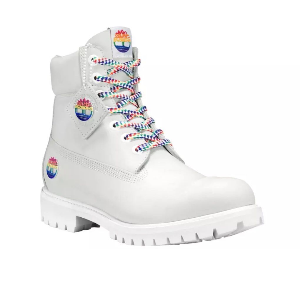 Timberland 6” premium White leather boot Rainbow Size 10