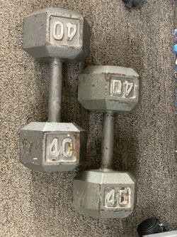 Pair Of 40lb Cast Iron Dumb Bells