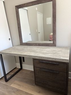 Industrial Desk with Drawers and Mirror