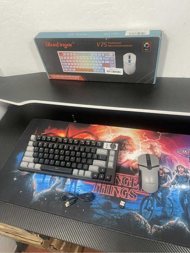 New BlueFinger 75% Wireless Gaming Keyboard and Mouse W/ Smart Display, Rechargeable Light Up Wireless Keyboard W/ Knob Control, RGB Backlit Gaming Mo