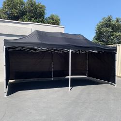 New $205 Heavy-Duty Black 10x20 FT Canopy with (4 Sidewalls) Ez Pop Up Outdoor Party Tent w/ Carry Bag 
