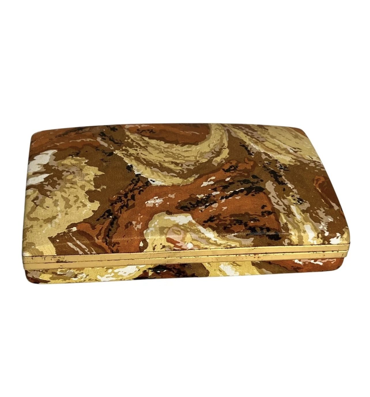 MCM Brown Orange/Rust Marbled Printed Hard Shell Travel Earring Jewelry Case 15pair