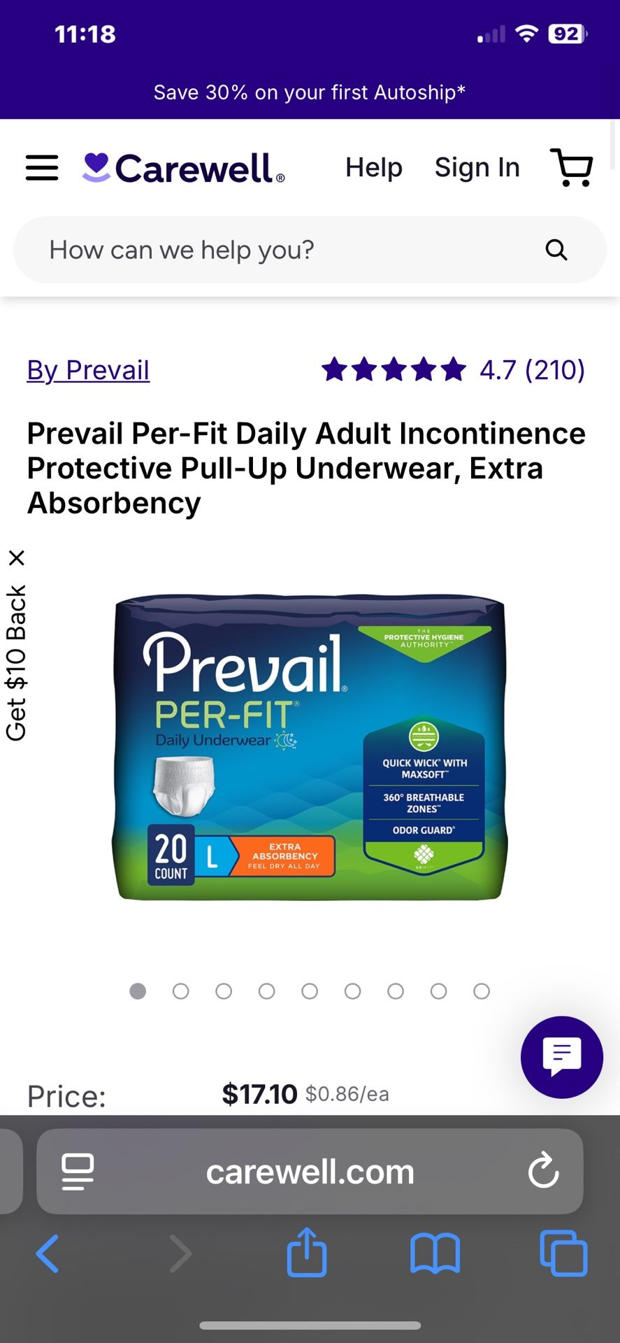 Prevail Per-Fit Daily Adult Incontinence Protective Pull-Up Underwear, Extra Absorbency