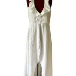 Island Company Ambrosia Dress Linen High-Low size 6 White V-neck Open Back Sleev