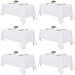 Fitable White Tablecloths for Rectangle Tables, 6 Pack - 70 x 120 Inches - Reusable and Washable Table Clothes for 6-8 F