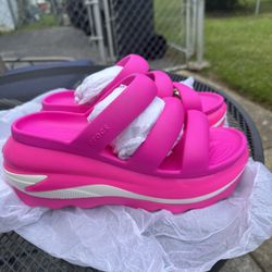 Pink & White Platform Crocs