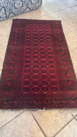 Vintage Red Turkoman with GREEK KEY pattern surrounding turkoman red field of 64 guls.