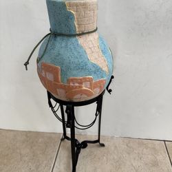 Southwestern Art Pottery Vase with Stand