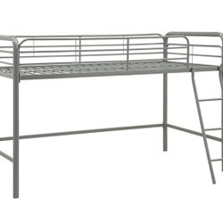 Silver Metal Twin Loft Bed Frame with Ladder