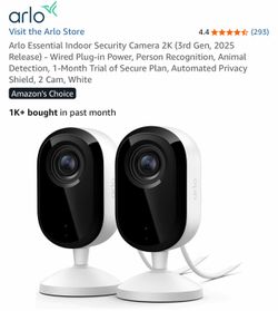 Arlo Essential Indoor Security Camera 2K (3rd Gen 2025) – 2-Pack – Brand New