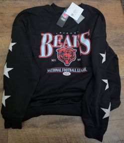 Women's Chicago Bears Gameday Couture Black Rhinestone Star Sleeve Settle the Score Oversized Tri-Blend Pullover -Size Small