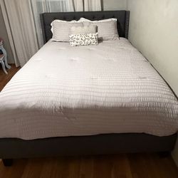 Upholstered Queen Charcoal Grey Bed Frame