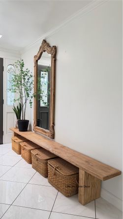 Earthy Minimalist Home Extra Long Chunky Leg Behind the Couch Bench/Dining Bench/Foyer Bench