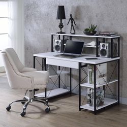 Brand New Industrial White Metal Desk and Hutch