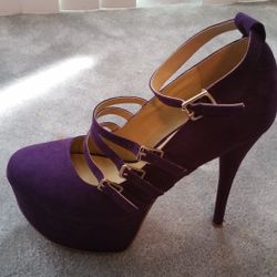 Purple Ankle Strap Platform Stiletto Heels