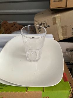Pots pans dishes glasses flatware etc