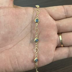 14K Solid Gold Evil Eye Bracelet 