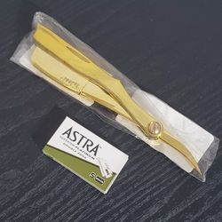 New Gold Straight Razor Holder With Blades 