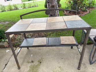Outdoor two tier metal tile table