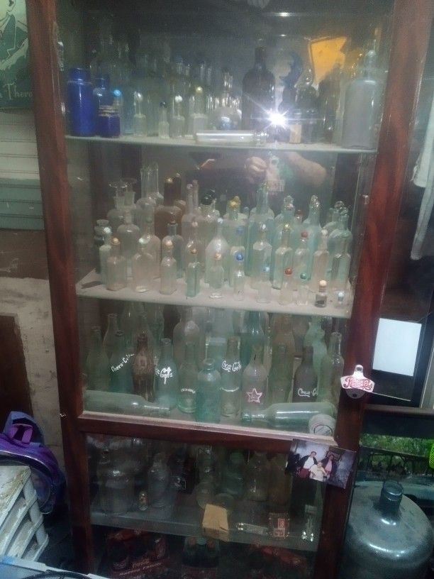 Antique Coke, Pepsi, Dr, Pepper, Etc And Medicine Bottles, and House Hold Products