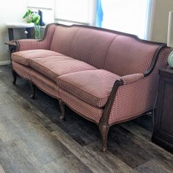 vintage victorian couch, red gingham