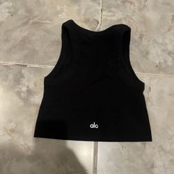 Alo Yoga Black Crop Tank Top/Seamless Delight High Neck Bra
